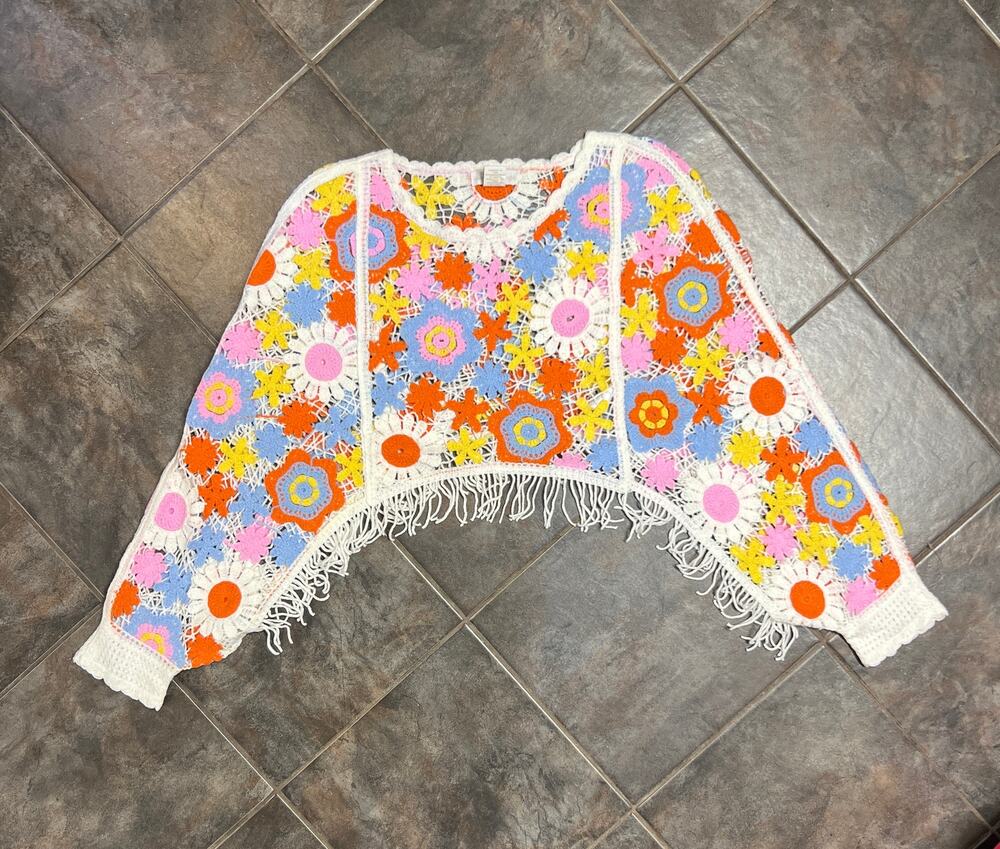 HOUSE OF HARLOW 1960 CROCHET PONCHO O/S FLOWER POWER